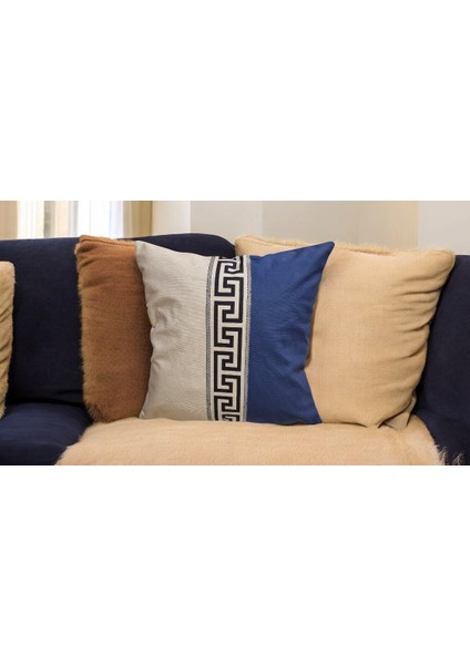 Çift Tarafı Yunan Anahtarı Desenli Premium Dizayn Pamuk Kadife Kırlent Kılıfı fiyatları