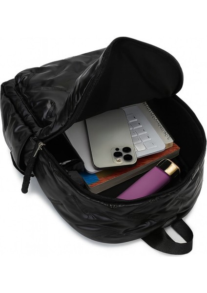 Kabarcık Çizgili Şık, Parlak Hafif Siyah Kadın Sırt Çantası indirimleri