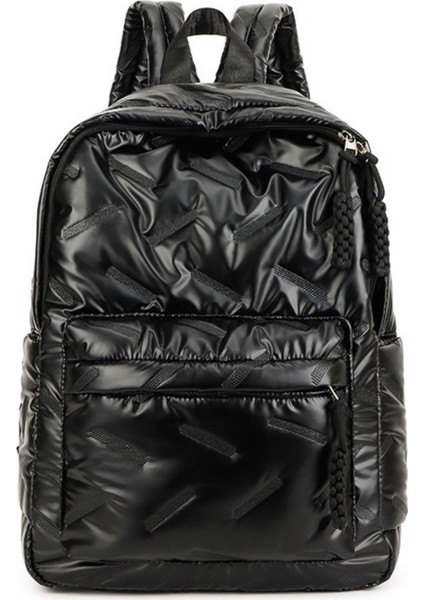 Kabarcık Çizgili Şık, Parlak Hafif Siyah Kadın Sırt Çantası