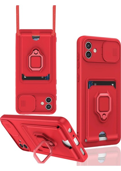 Samsung Galaxy A05 Kılıf Zuma Kartvizitli Yüzüklü Silikon - Kırmızı - A6653-6499