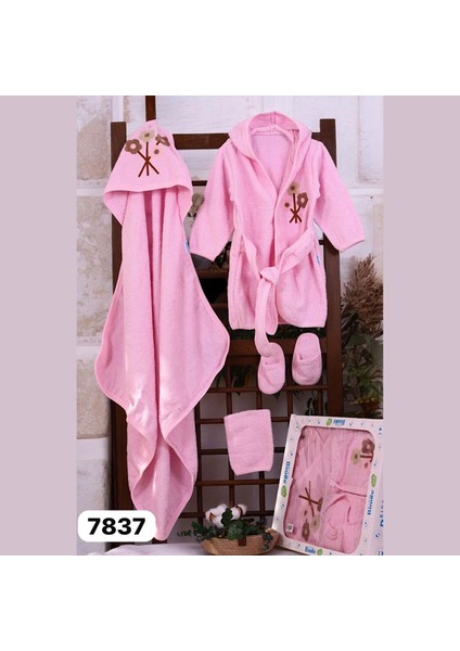 Çiçek Detaylı Bornoz Seti - Pembe - 0 - 12 Ay Pembe