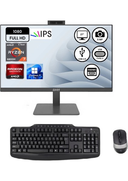 AM27R716 AMD R7 6800H 16GBDDR5-512GBSSD 27" Win11Pro AIO Masaüstü Bilgisayar