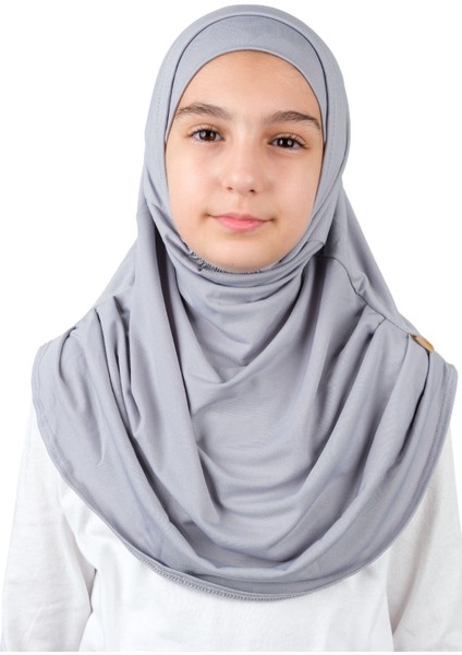 Pratik Hazır Geçmeli Boneli Çocuk Şal Gri