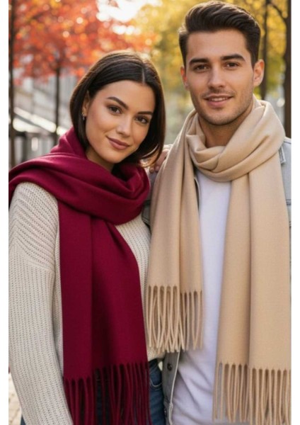 Unisex Yumuşak Dokulu Püsküllü Kışlık Buklet Atkı Şal 2'li Set