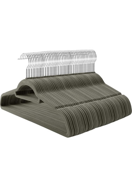 Kadife Elbise Askısı, 100 Adet, Kaymaz Yüzeyli Askı Seti, Yerden Tasarruf Sağlayan Elbise A