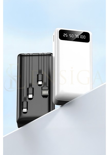 LCD Göstergeli Dahili Kablolu 30.000 Mah Fenerli Telefon Tutuculu Powerbank Beyaz fiyatları