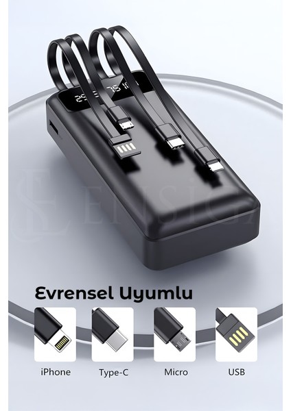 LCD Göstergeli Dahili Kablolu 30.000 Mah Fenerli Telefon Tutuculu Powerbank Beyaz modelleri