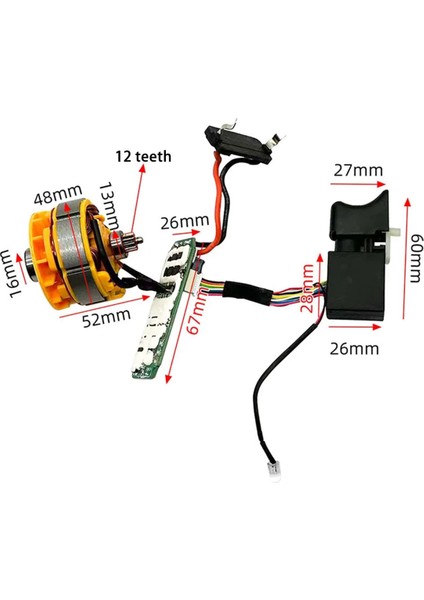 12 Dişli Fırçasız Elektrikli Matkap Montajı Motor Kontrol Kartı Anahtarı (Yurt Dışından) fiyatları