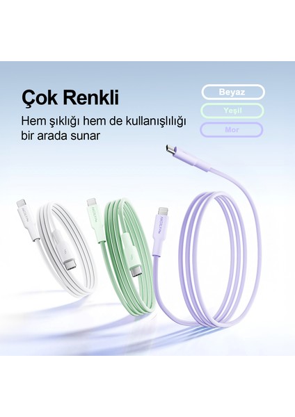 CTL27 Type-C’den Type-L’ye Şarj Kablosu 27W 1 Metre ,veri Aktarımı ve Şarj Kablosu, Tablet ve Telefon Android Usb-C, Esnek, Yeşil modelleri