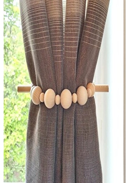 2 Adet Ahşap Sopalı Doğal Boncuklu Dekoratif Perde Tutacağı fırsatları