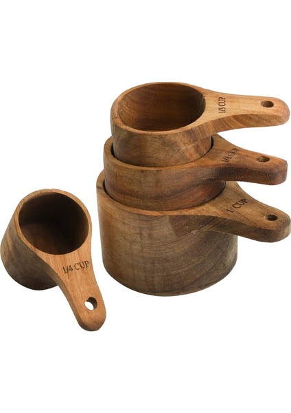 Adet Ahşap Ölçü Kabı Seti, Istiflenebilir Saplı, Pişirme ve Yemek Pişirme 4 Boyut (Yurt Dışından)