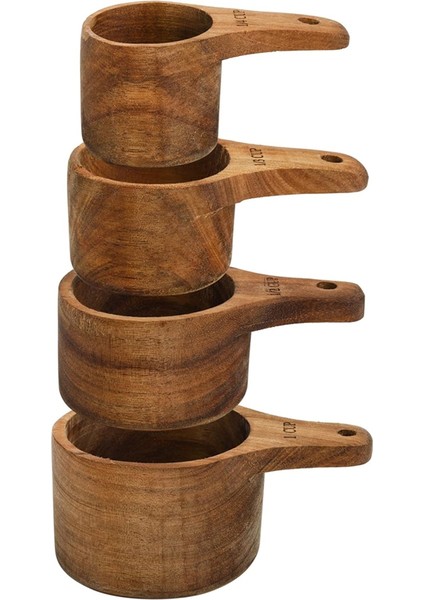 Adet Ahşap Ölçü Kabı Seti, Istiflenebilir Saplı, Pişirme ve Yemek Pişirme 4 Boyut (Yurt Dışından) modelleri