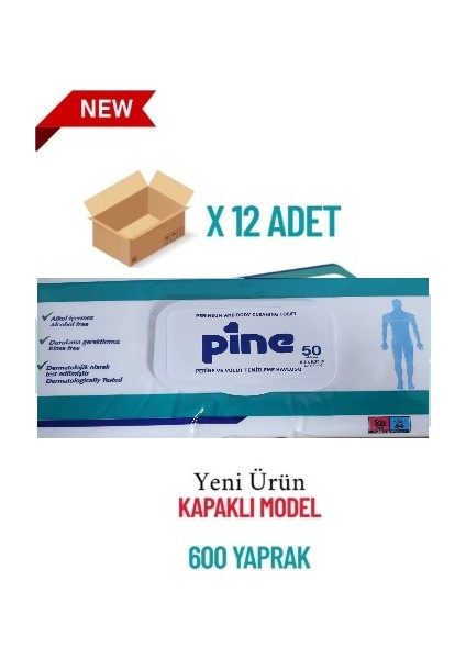 Kapaklı Perine ve Vücut Temizleme Mendili Alkolsüz 50'li 12 Adet