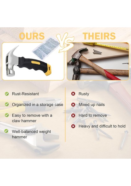 Çivi Çeşitleri Seti ve 8oz Küçük Çekiç, 650 Adet Küçük Çivi (Yurt Dışından) modelleri