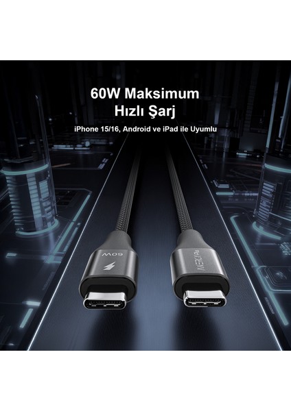 CTC60 Type-C’den Type-C’ye Manyetik Bağlantılı Şarj Kablosu 60W 1 Metre,veri ve Pd Kablosu, Ultra Hızlı Şarj, Android Için, Beyaz(1 Metre) indirimleri