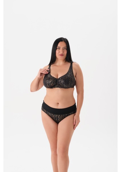 Büyük Beden Balenli Parlak Leopar Toparlayıcı Bikini Takım