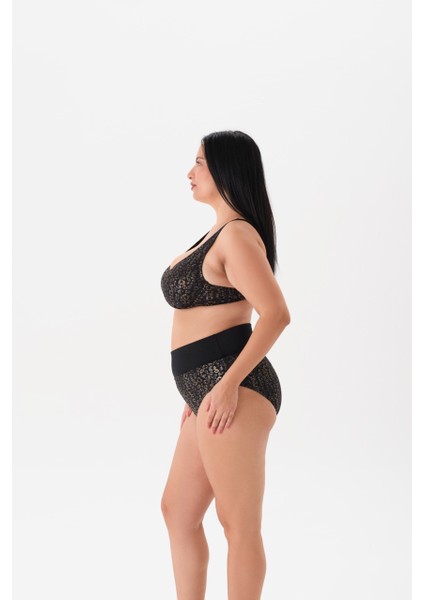 Büyük Beden Balenli Parlak Leopar Toparlayıcı Bikini Takım