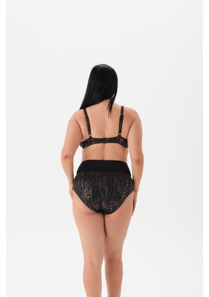Büyük Beden Balenli Parlak Leopar Toparlayıcı Bikini Takım