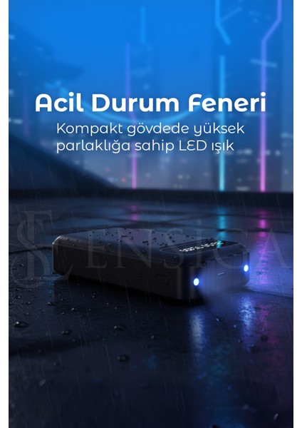 LCD Göstergeli Dahili Kablolu 30.000 Mah Fenerli Telefon Tutuculu Powerbank Siyah