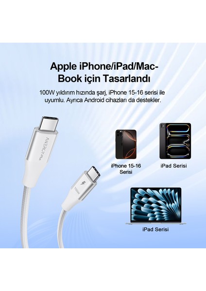 100W Type-C’den Type-C’ye Şarj Kablosu,veri ve Pd Kablosu, Ultra Hızlı Şarj, Android Uyumlu, Siyah 1,5 Metre CTC100 indirimleri