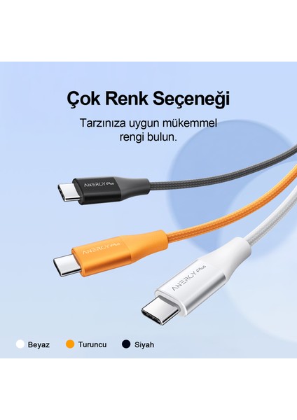 100W Type-C’den Type-C’ye Şarj Kablosu,veri ve Pd Kablosu, Ultra Hızlı Şarj, Android Uyumlu, Siyah 1,5 Metre CTC100