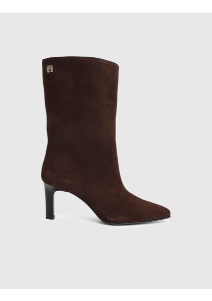 Alvina Hakiki Süet Deri Kahverengi Kadın Topuklu Bot