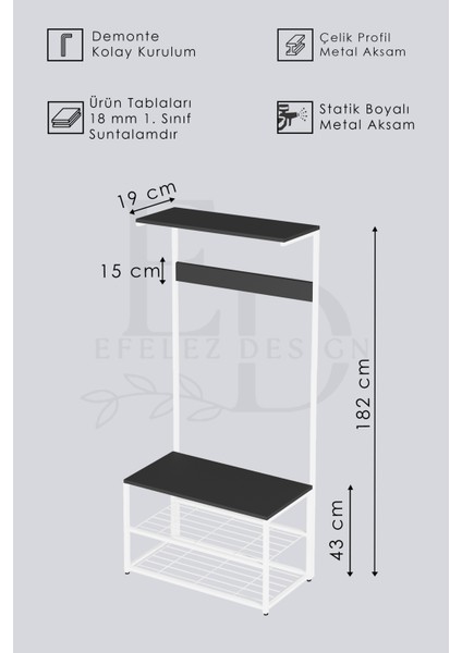 Ruby Vestiyer , Portmanto , Askılık , 3 Raflı Ayakkabılık , Beyaz Metal - Beyaz Tabla modelleri