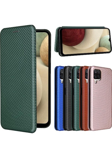 Samsung Galaxy A12/M12 Ince Karbon Fiber Dokulu Pc Hibrit Tam Koruma Darbeye Dayanıklı Kapaklı Telefon Kılıfı (Yurt Dışından)