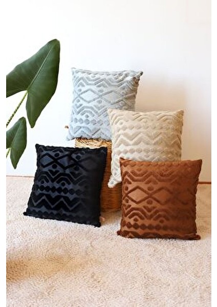 Bohem Kare Dekoratif Kırlent Kılıfı Letta Gri 100% Micro Polyester Punch Desenli indirimleri