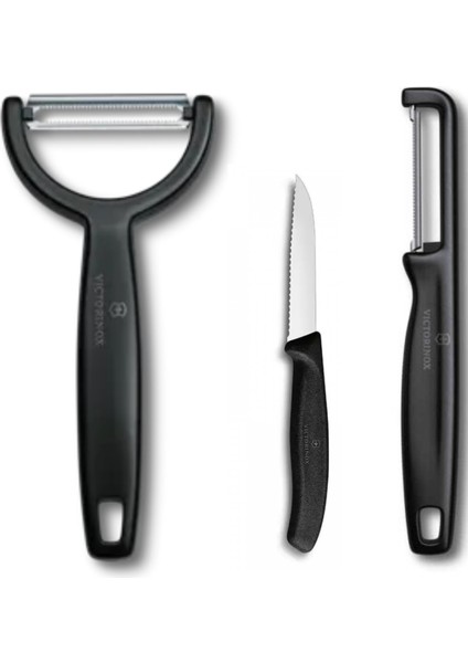 Yan ve Sapan Soyacak 8 cm Tırtırlı 3'lü Set Siyah