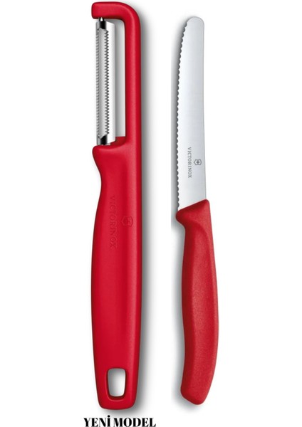 Kırmızı Ikili Set / Yan Soyacak ve 11 cm Bıçak
