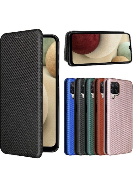 Samsung Galaxy A12/M12 Ince Karbon Fiber Dokulu Pc Hibrit Tam Koruma Darbeye Dayanıklı Kapaklı Telefon Kılıfı (Yurt Dışından)