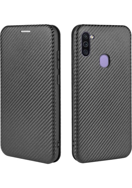 Samsung Galaxy A11 / M11 Ince Karbon Fiber Dokulu Pc Hibrit Tam Koruma Darbeye Dayanıklı Kapaklı Telefon Kılıfı (Yurt Dışından)