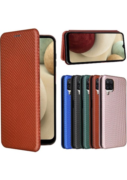 Samsung Galaxy A12/M12 Ince Karbon Fiber Dokulu Pc Hibrit Tam Koruma Darbeye Dayanıklı Kapaklı Telefon Kılıfı (Yurt Dışından)