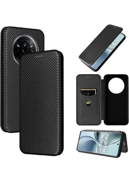 Realme 14 Pro Ince Karbon Fiber Dokulu Pc Hibrit Tam Koruma Darbeye Dayanıklı Kapaklı Telefon Kılıfı (Yurt Dışından)