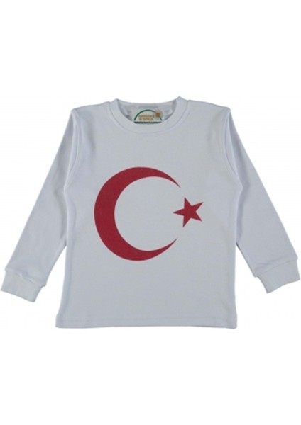 364767 Ay Yıldız Baskılı Sweat 9/12 Yaş - Beyaz - 8-9 Yaş