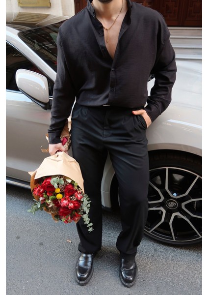 Zoro Erkek Extra Soft Keten Görünümlü Gömlek Uzun Kollu, Hafif Dokulu