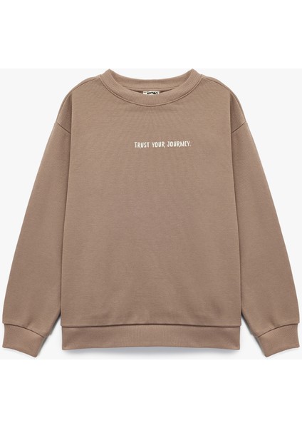 Pamuklu Uzun Kollu Bisiklet Yaka Baskılı Sweatshirt