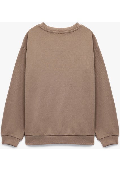 Pamuklu Uzun Kollu Bisiklet Yaka Baskılı Sweatshirt fiyatları