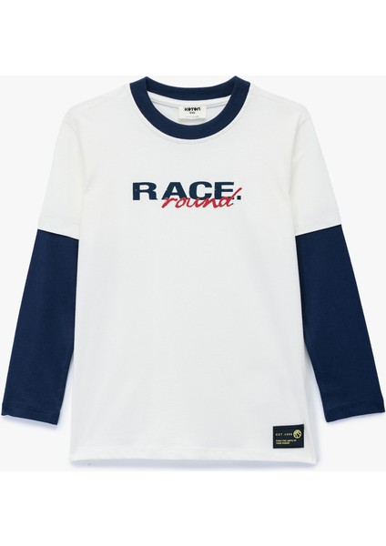 Baskılı Uzun Kollu Bisiklet Yaka Pamuklu Tişört