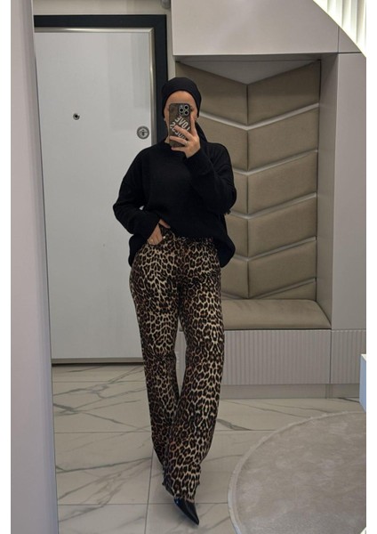 Kadın Leopar Desenli Palazzo Pantolon fırsatları