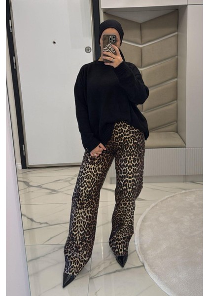 Kadın Leopar Desenli Palazzo Pantolon indirimleri