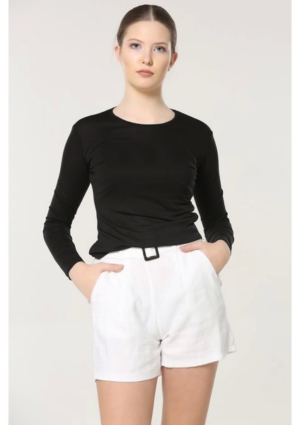 Rahat ve Şık Uzun Kollu Bisiklet Yaka Likralı Viskon Penye Body Siyah ( Lisinya )