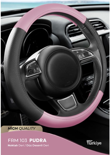 Eco Oto Geçmeli Direksiyon Kılıfı - Deri / Delikli Deri - Siyah Pembe