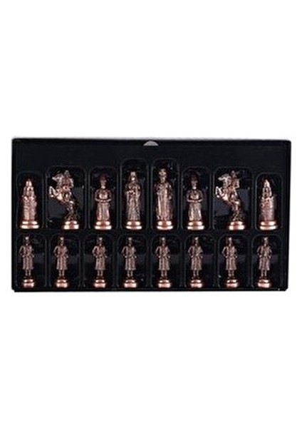 Büyük Boy Metal Osmanlı Bizans Satranç Takımı Antik Ceviz Tahtası 37x37 cm