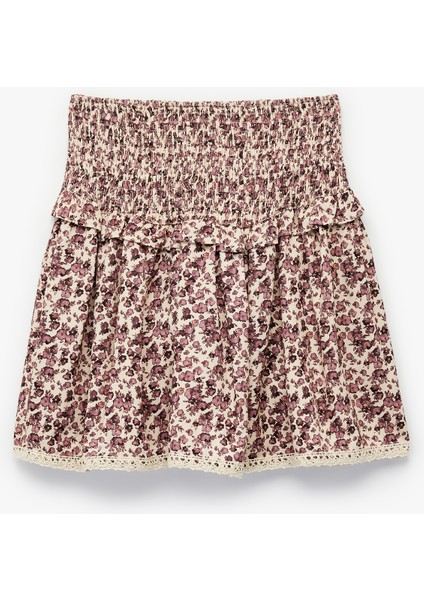 Gipeli Katmanlı Çiçek Desenli Viskon Etek