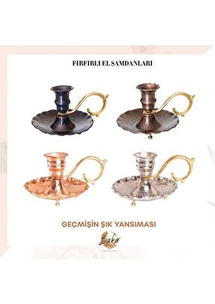 Bakır El Şamdanı Fırfırlı Model Oksitli Kahve Renk (İkilli) fiyatları