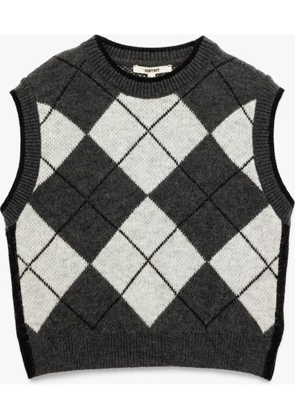 Baklava Desenli Kolsuz Bisiklet Yaka Triko Süveter modelleri