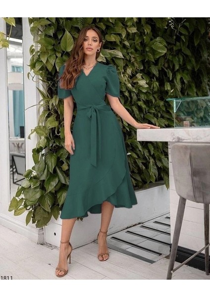 Mdb Kadın Kruvaze Yaka Idi Boy Kuşaklı Krep Elbise 120 cm fiyatları