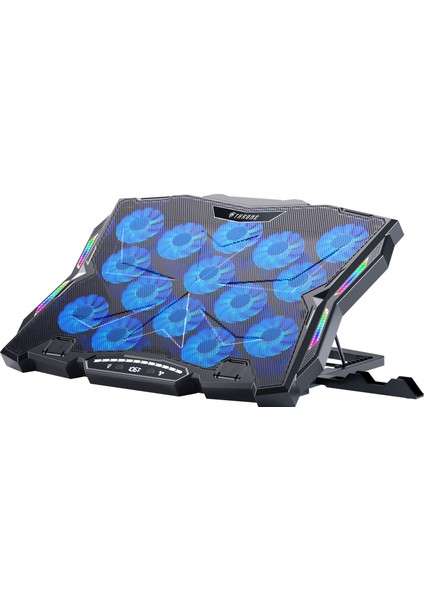 Frost GT15 15X Turbo LED Fan - 10 Modlu Rgb - LCD Ekran - Ayarlabilir Fan Hızı & 9 Farklı Stand Yükseklik Kademesi – 2x USB - Metal Mesh Zemin Notebook Soğutucu - Siyah (9"-17" Boyut Destekli) fiyatları